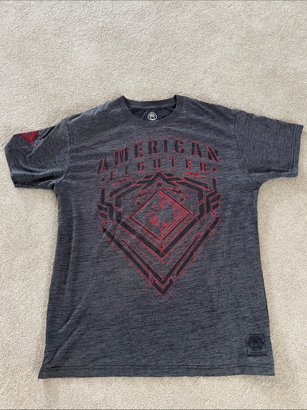 American Fighter Charcoal Heather Tee with Red Graphic